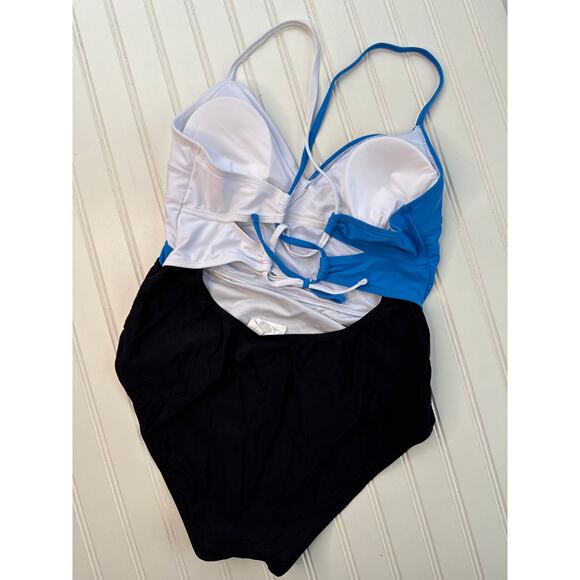 NWT Cupshe Italian Voyage Colorblock Lace-Back One Piece Swimsuit BUNDLE Sz L - Picture 7 of 9